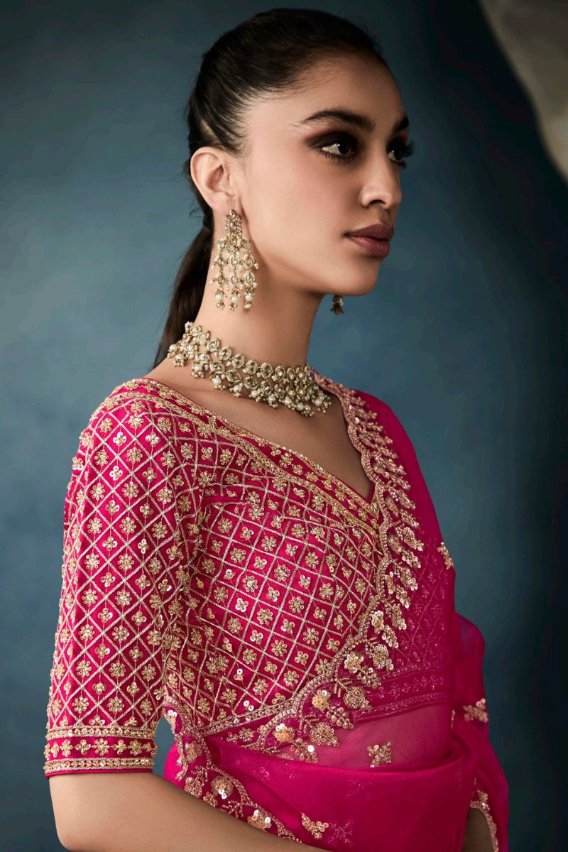 Designer Fancy Fabric Saree with Hand Embroidered