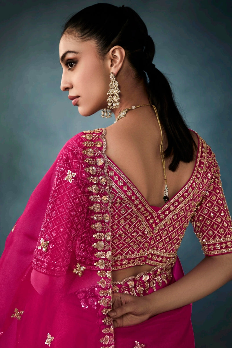 Designer Fancy Fabric Saree with Hand Embroidered
