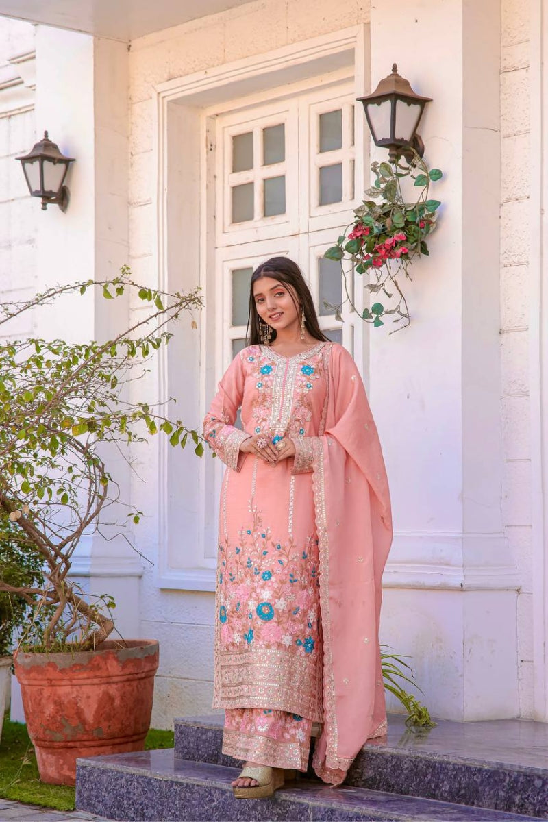 Designer Sharara Kurta Dupatta Set Heavy Chinon Silk