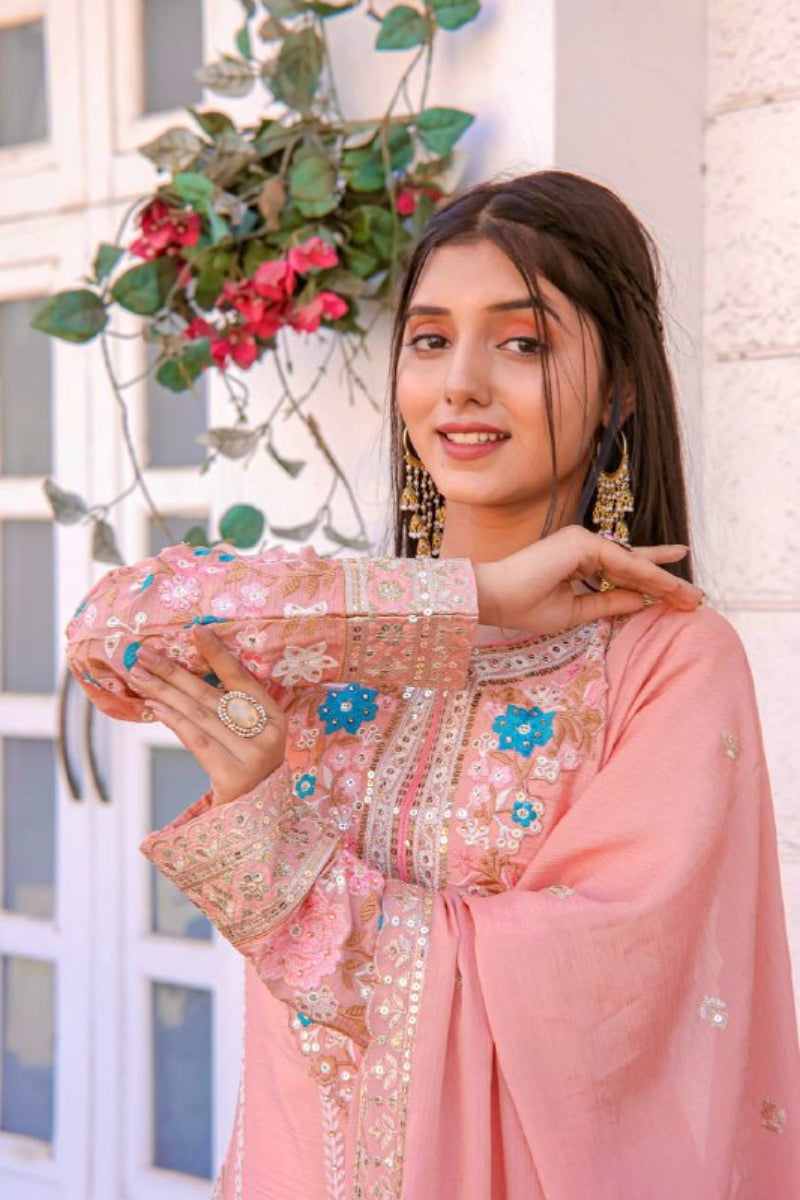 Designer Sharara Kurta Dupatta Set Heavy Chinon Silk