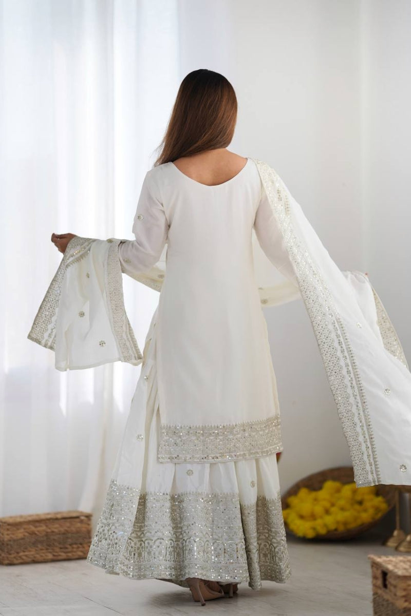 Designer Sharara Kurta Dupatta Set in Pure Chinnon Silk