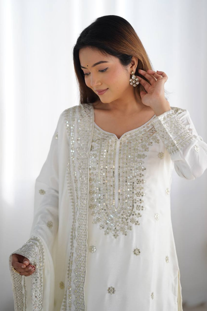 Designer Sharara Kurta Dupatta Set in Pure Chinnon Silk