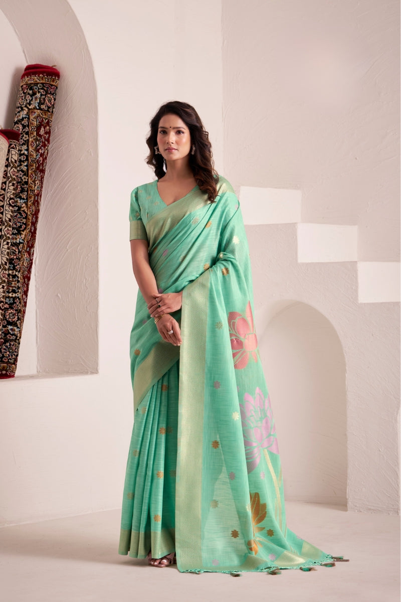 Elegant Handwoven Linen Saree for Festive & Office Wear