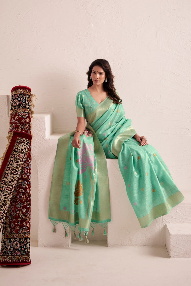 Elegant Handwoven Linen Saree for Festive & Office Wear