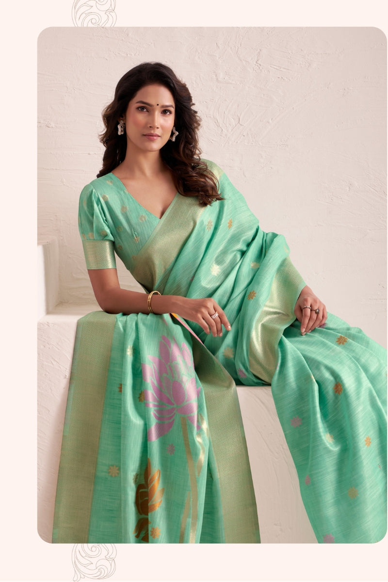 Elegant Handwoven Linen Saree for Festive & Office Wear