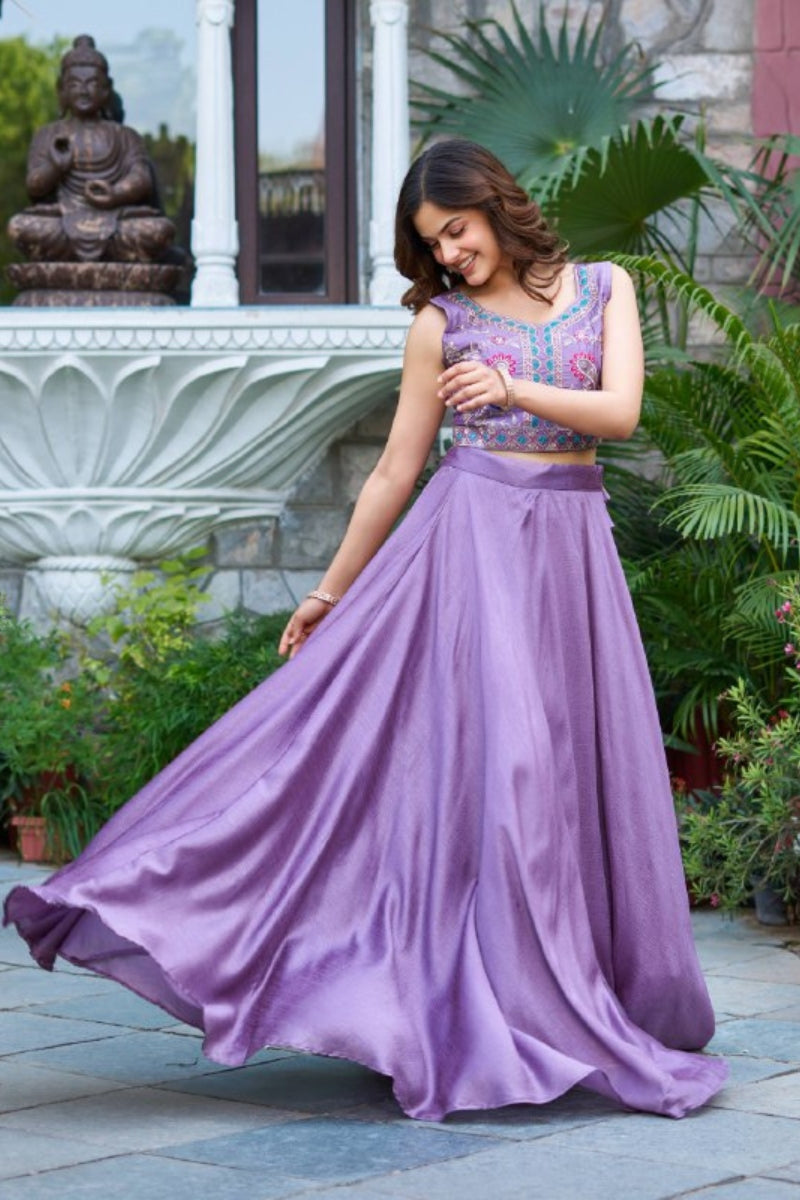 Designer Vichitra Lehenga Set with Embroidered Choli & Jacket