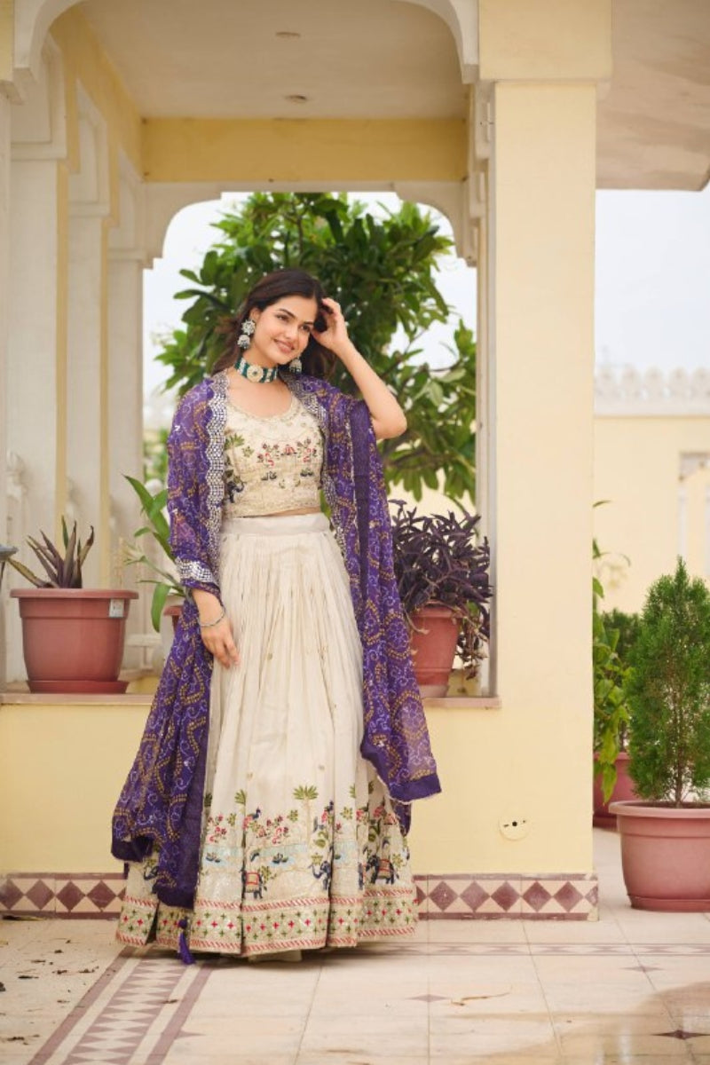 Elegant Pure Tissue Silk Lehenga & Choli with Bandhej Dupatta