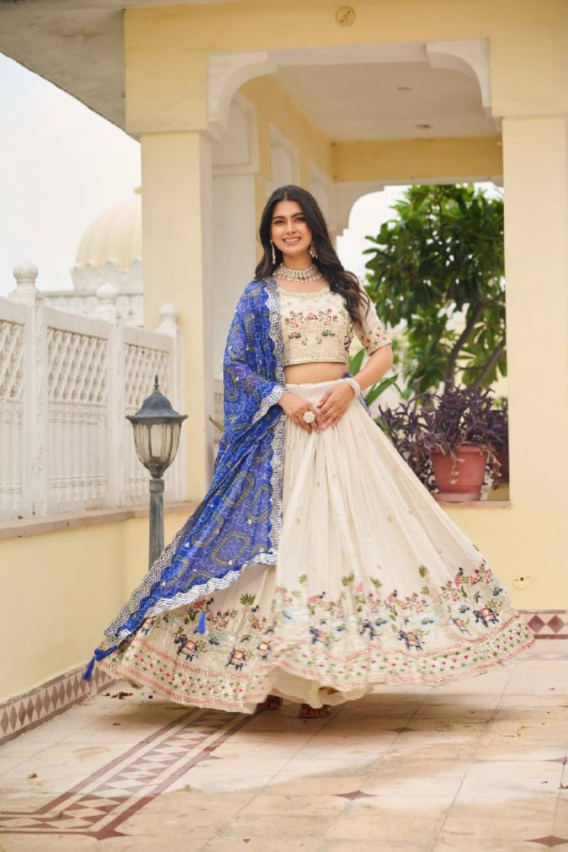 Elegant Pure Tissue Silk Lehenga & Choli with Bandhej Dupatta