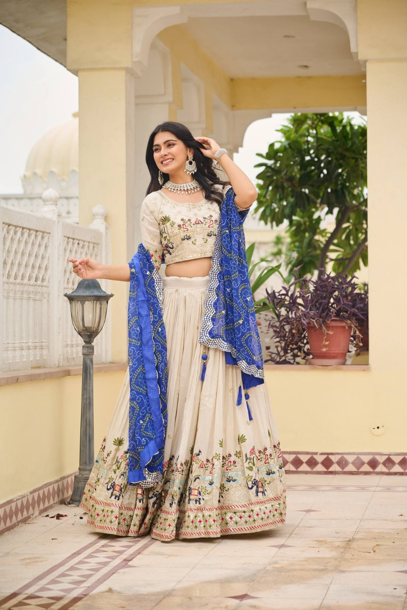 Elegant Pure Tissue Silk Lehenga & Choli with Bandhej Dupatta