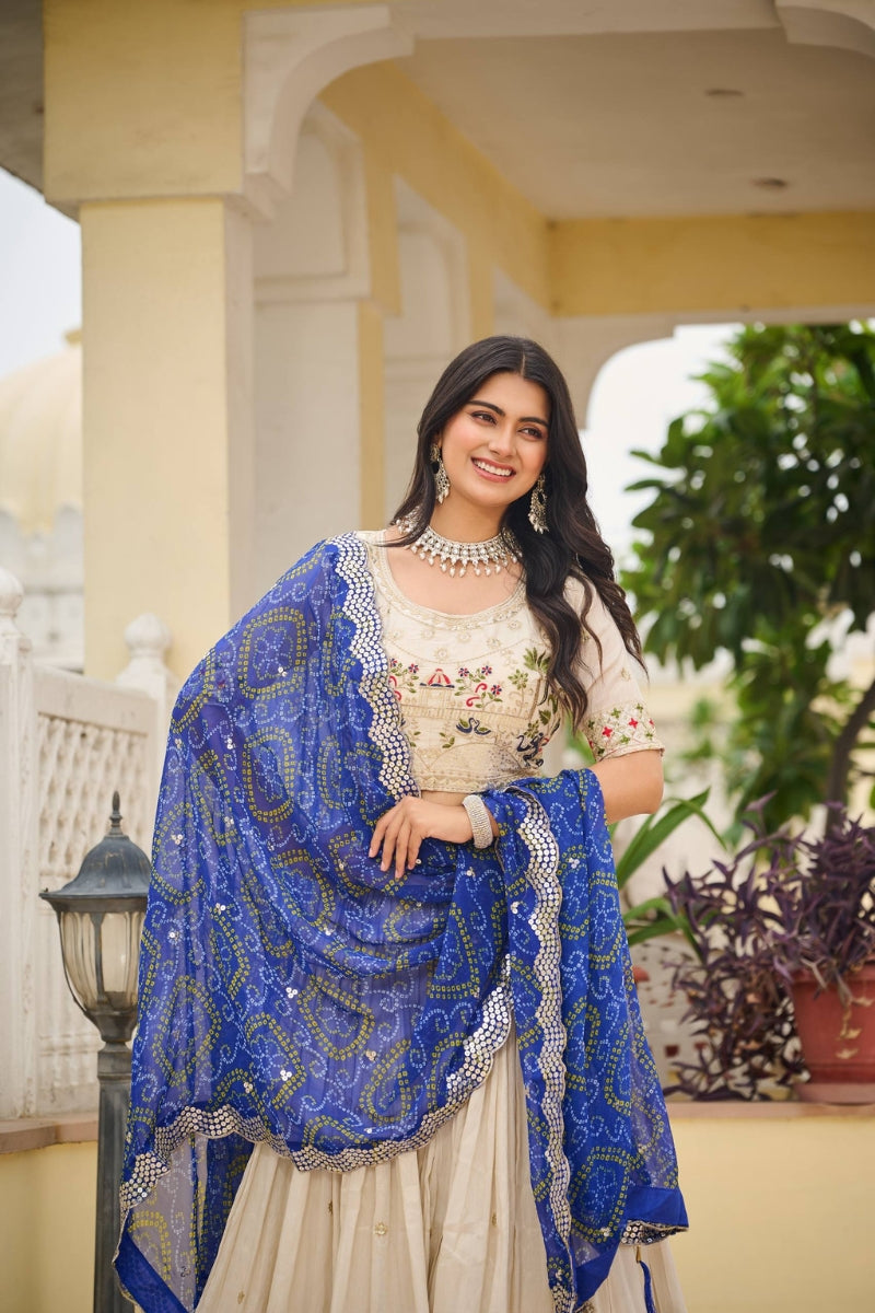 Elegant Pure Tissue Silk Lehenga & Choli with Bandhej Dupatta