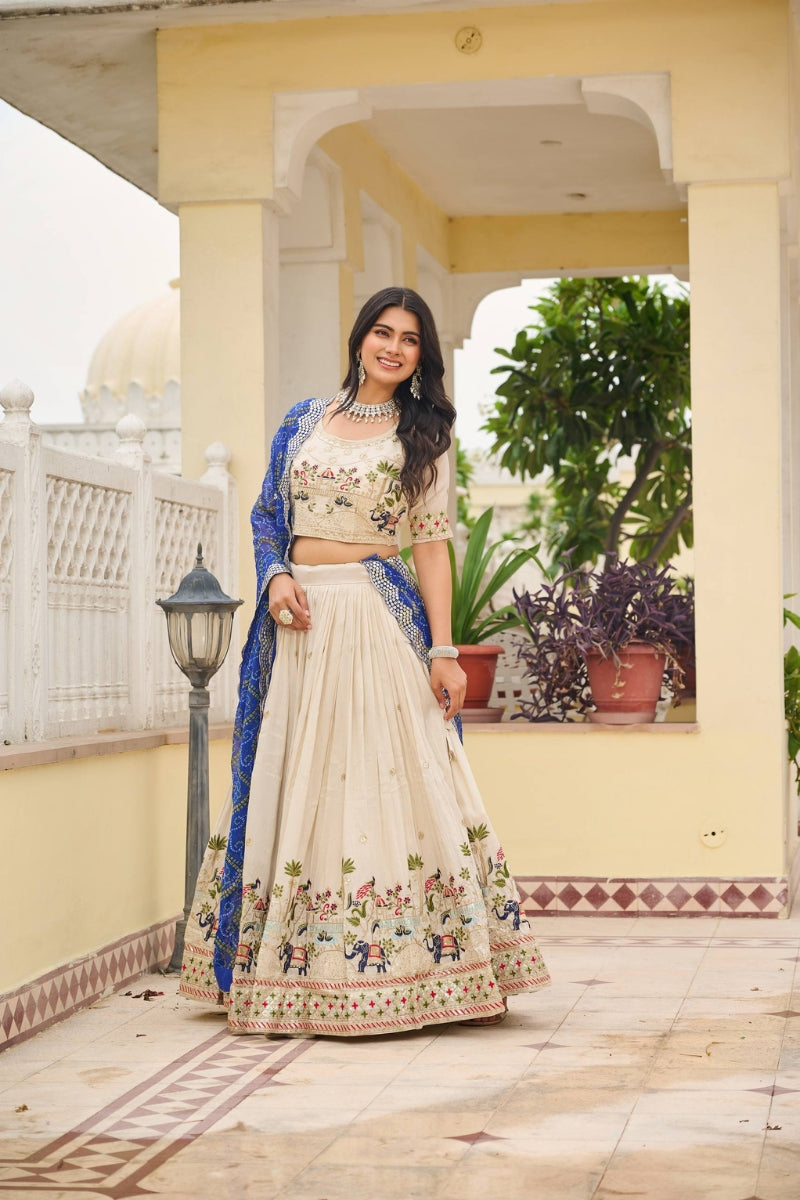 Elegant Pure Tissue Silk Lehenga & Choli with Bandhej Dupatta