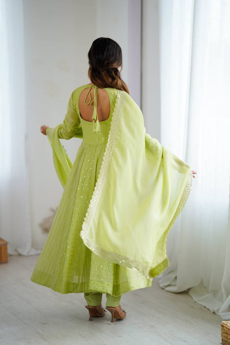 Embroidered Crunchy Silk Anarkali Gown Set with Pant & Dupatta