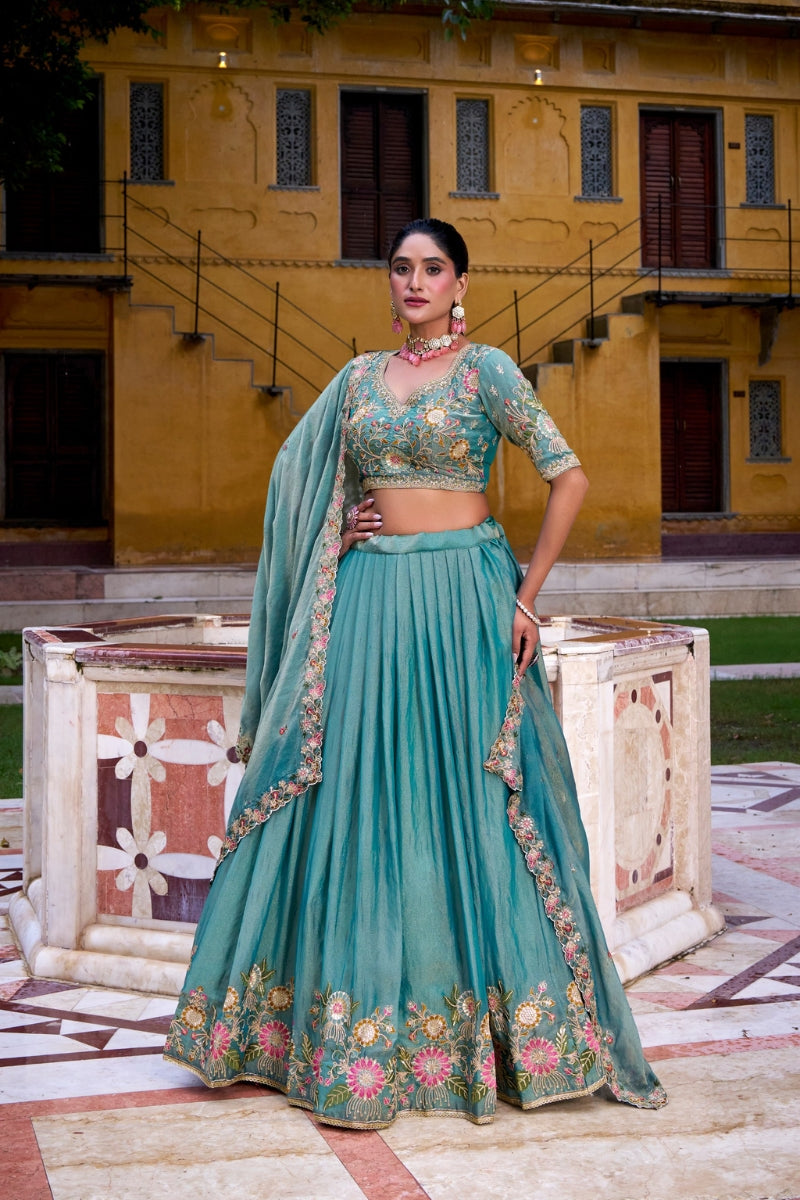 Embroidered Zari Shimmer Lehenga Choli & Dupatta Set