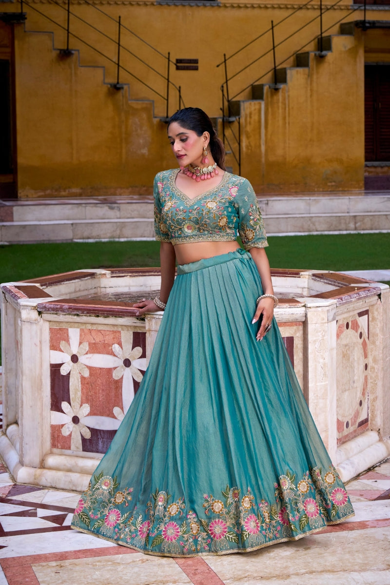 Embroidered Zari Shimmer Lehenga Choli & Dupatta Set