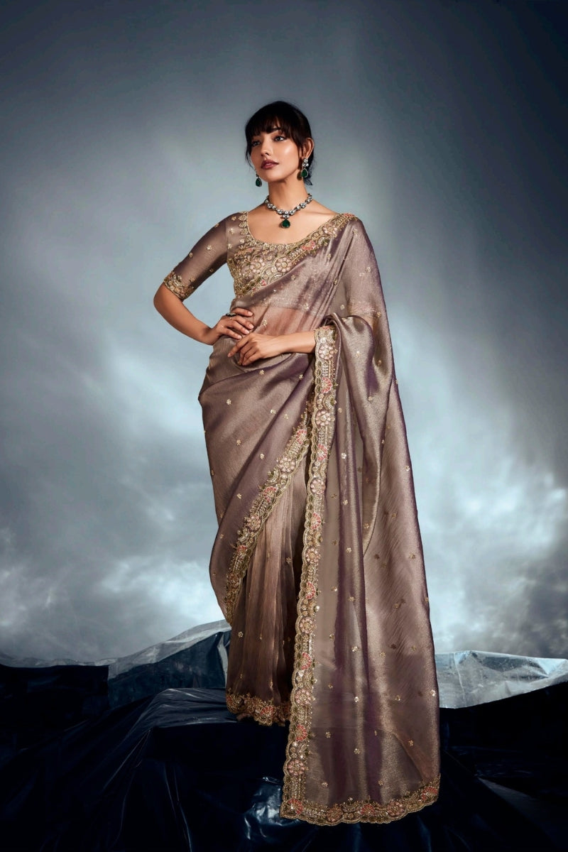 Fancy Fabric Saree with Hand Work & Designer Blouse