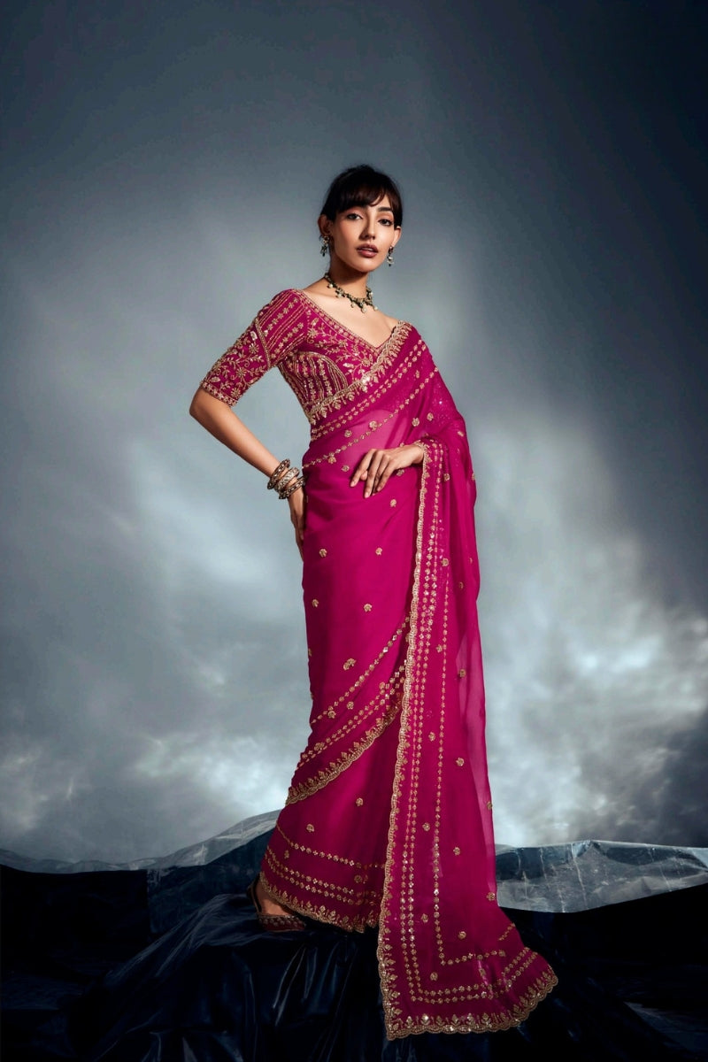 Fancy Fabric Saree with Hand Work & Designer Blouse