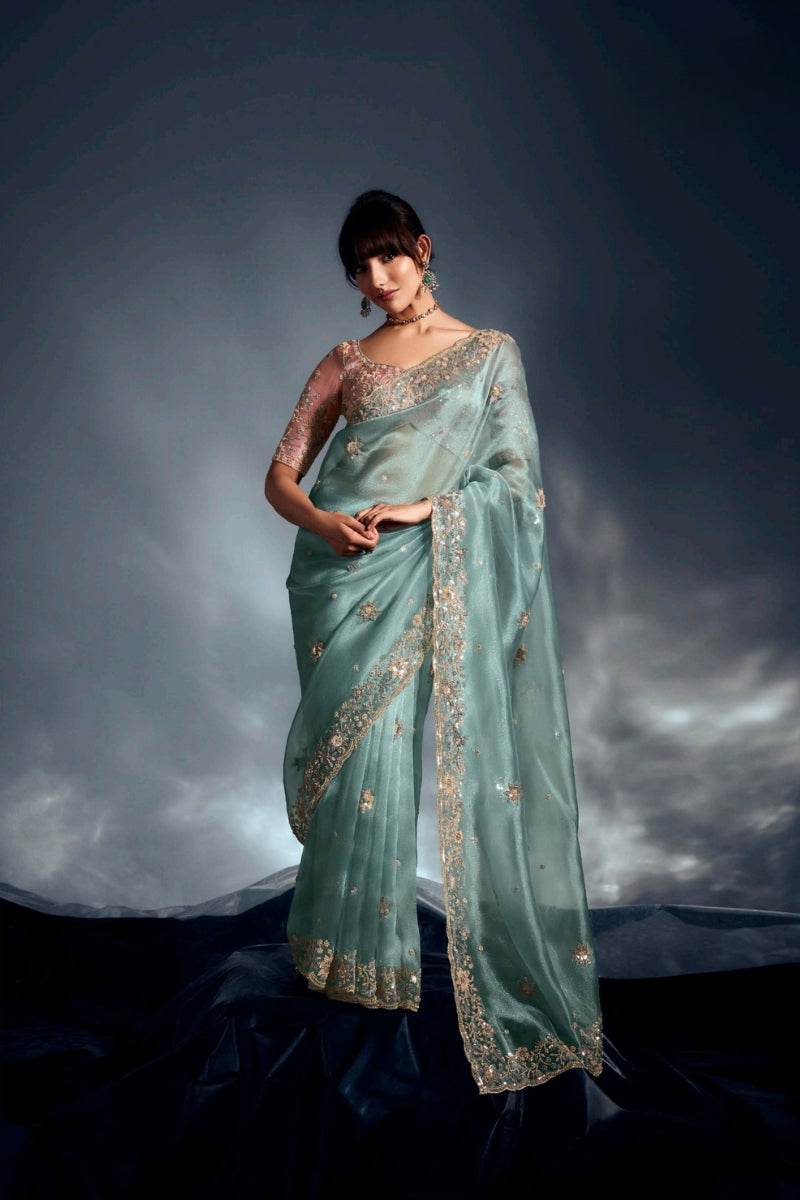 Fancy Fabric Saree with Hand Work & Designer Blouse