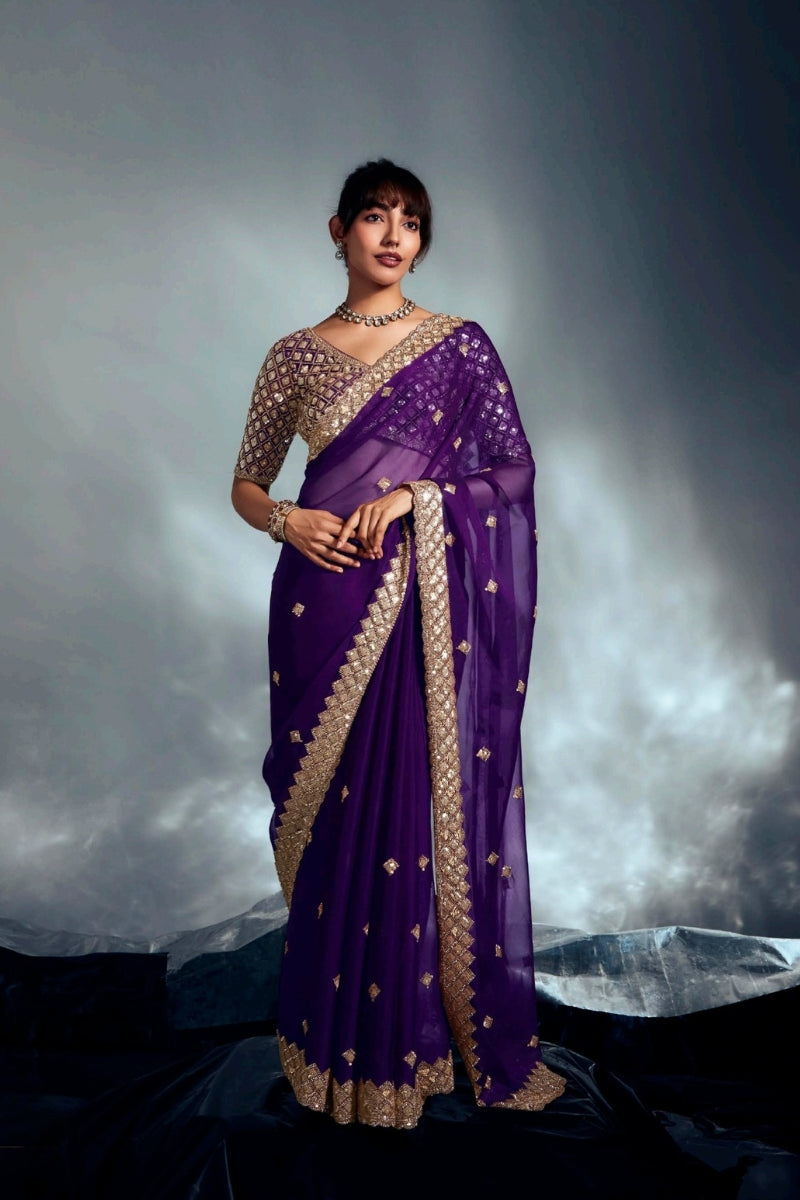 Fancy Fabric Saree with Hand Work & Designer Blouse