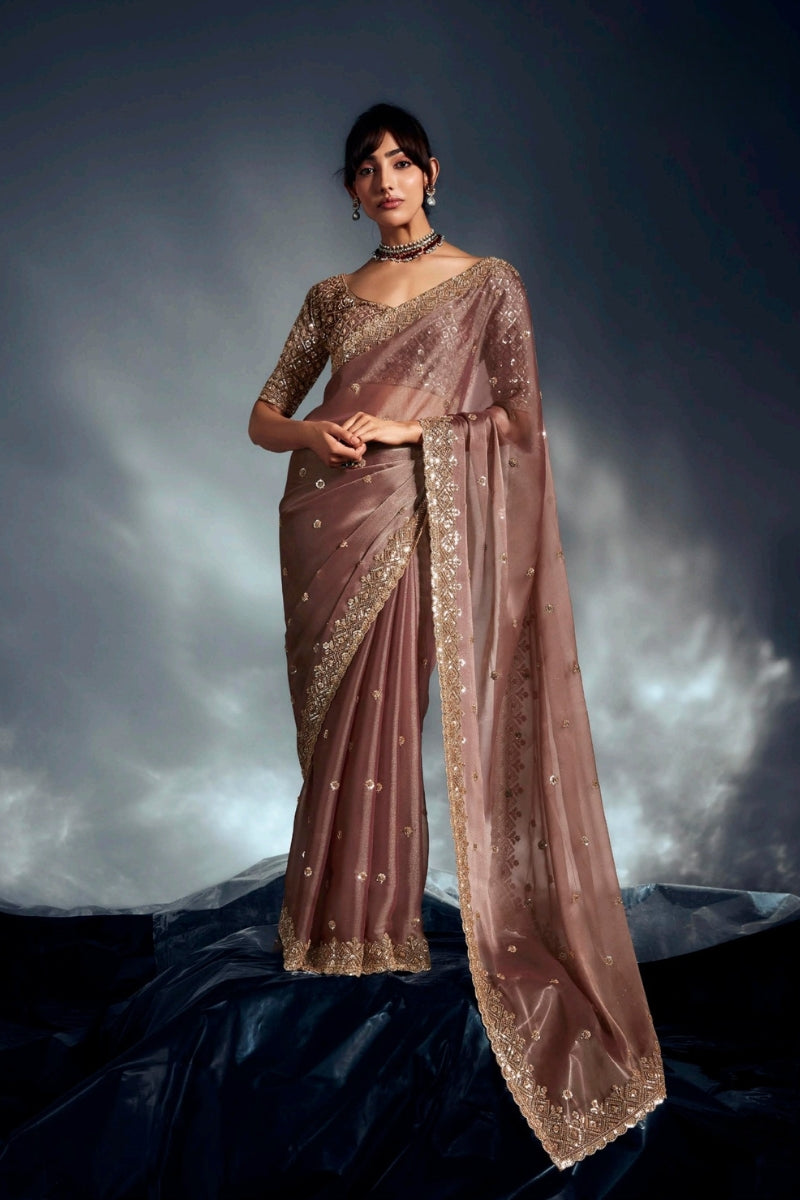 Fancy Fabric Saree with Hand Work & Designer Blouse