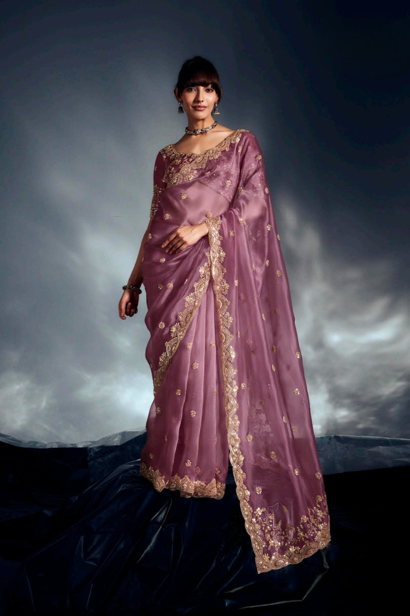 Fancy Fabric Saree with Hand Work & Designer Blouse