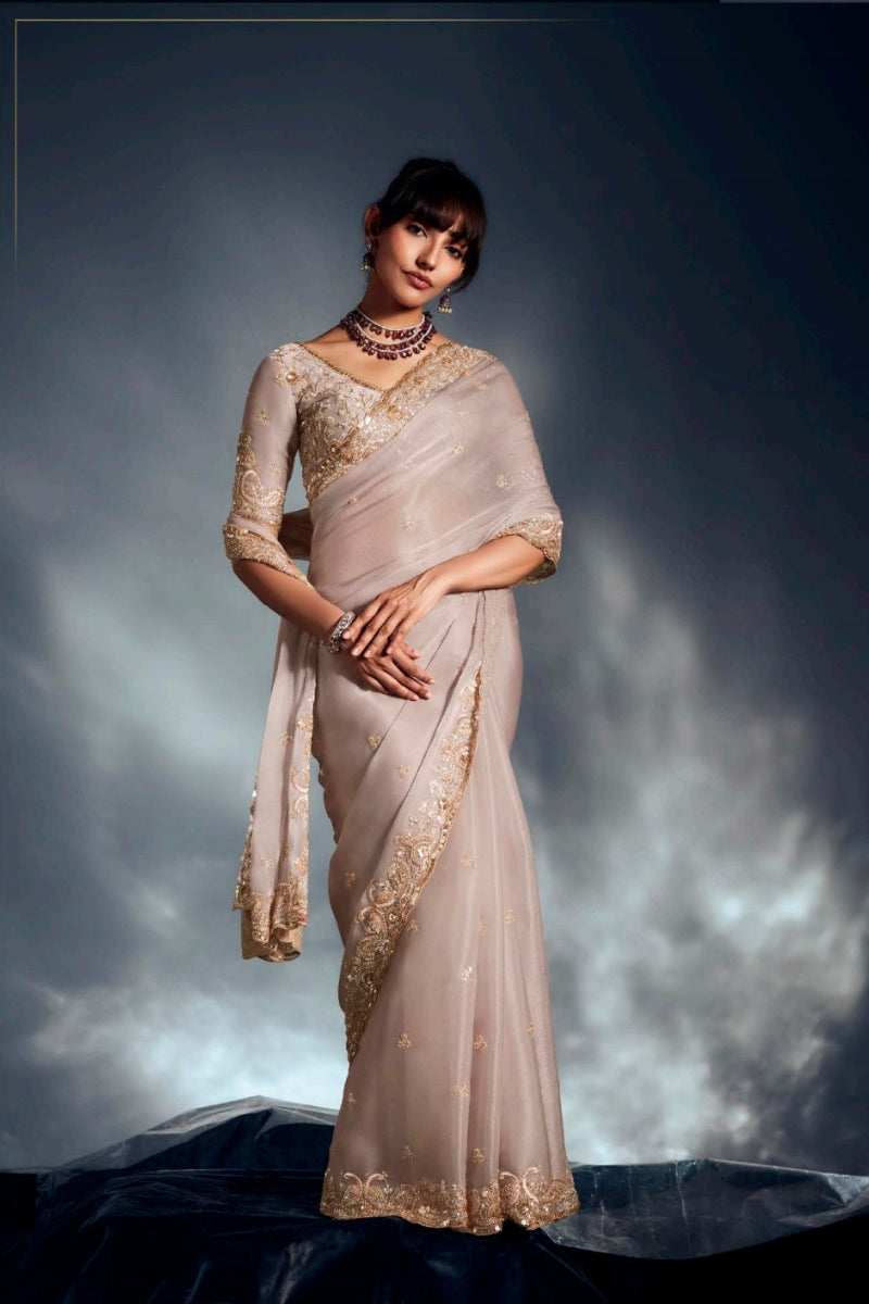 Fancy Fabric Saree with Hand Work & Designer Blouse