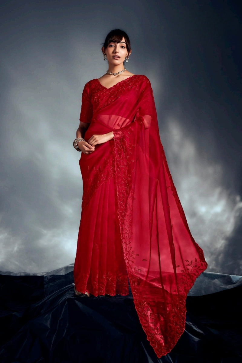 Fancy Fabric Saree with Hand Work & Designer Blouse