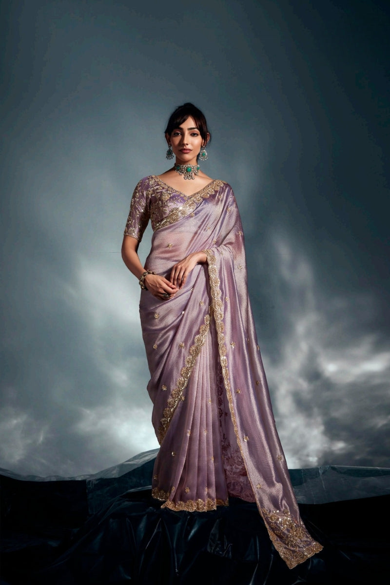 Fancy Fabric Saree with Hand Work & Designer Blouse