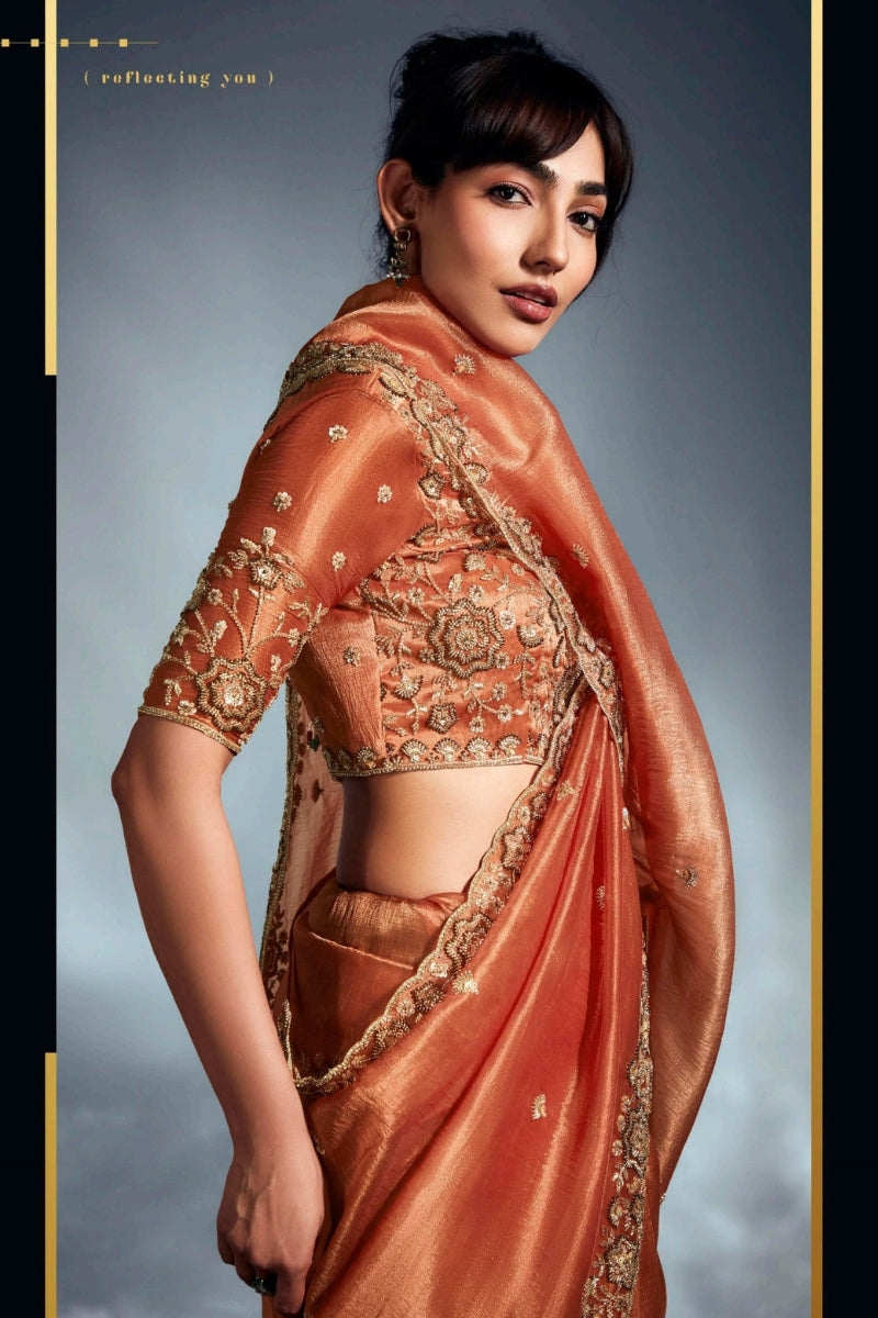 Fancy Fabric Saree with Hand Work & Designer Blouse