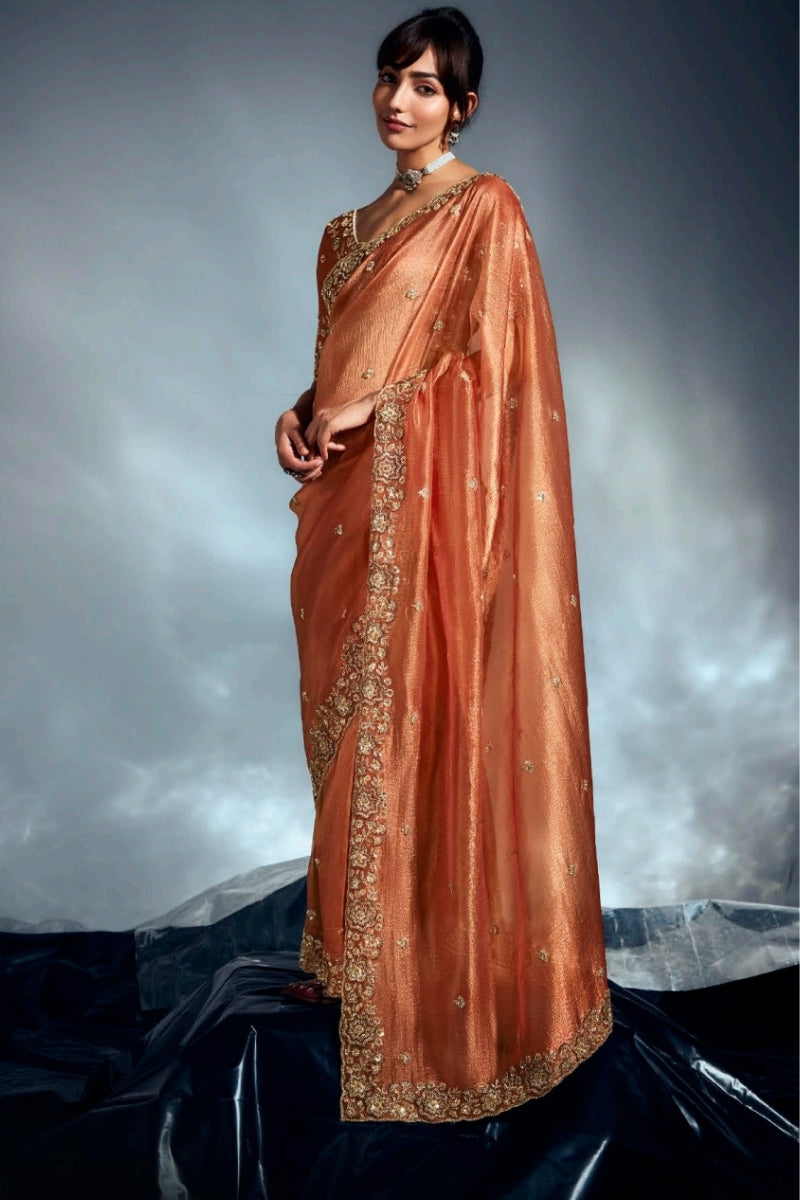 Fancy Fabric Saree with Hand Work & Designer Blouse