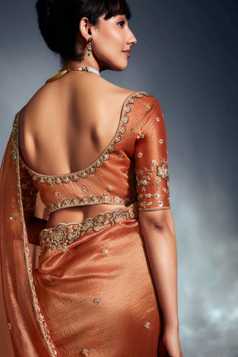 Fancy Fabric Saree with Hand Work & Designer Blouse