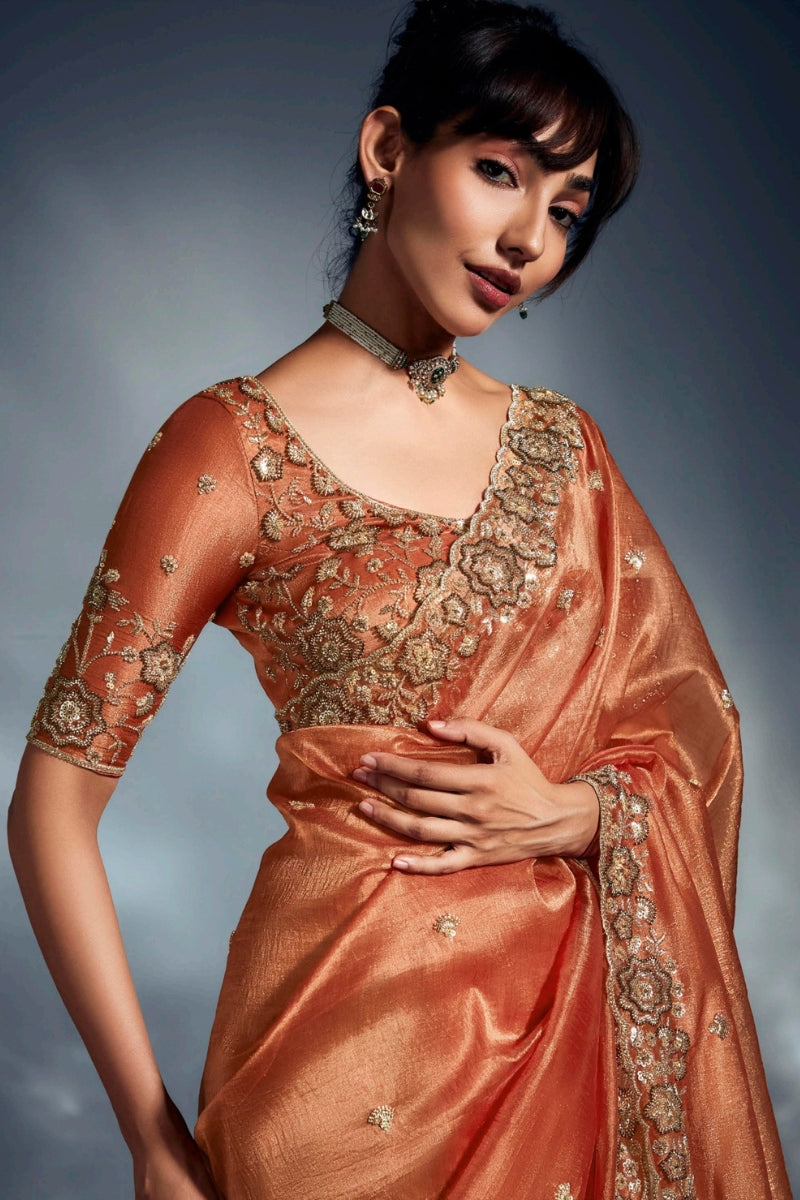 Fancy Fabric Saree with Hand Work & Designer Blouse