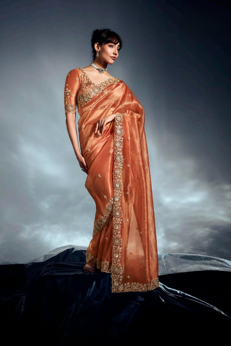 Fancy Fabric Saree with Hand Work & Designer Blouse