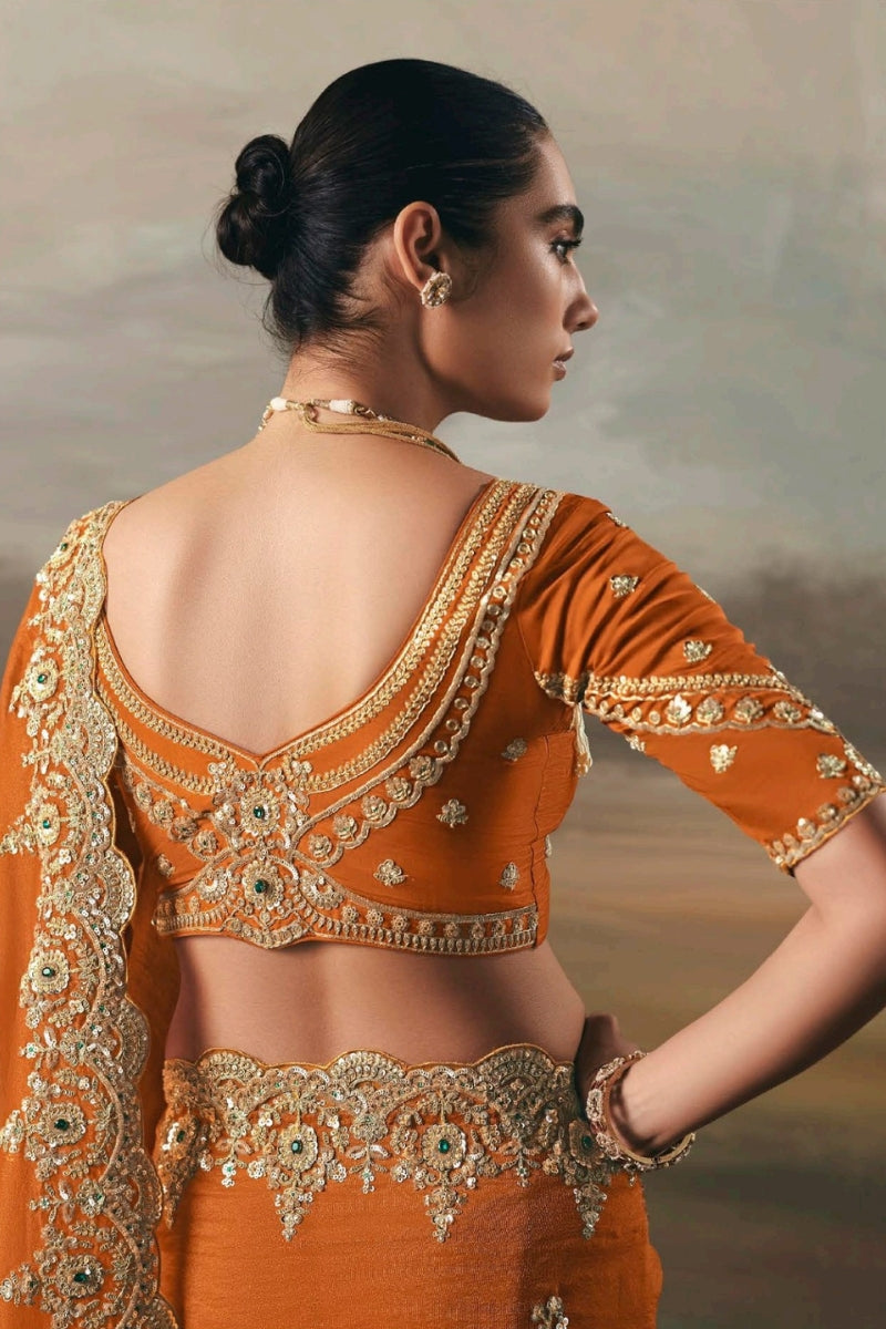 Fancy Tissue Saree with Designer Contrast Handwork Blouse