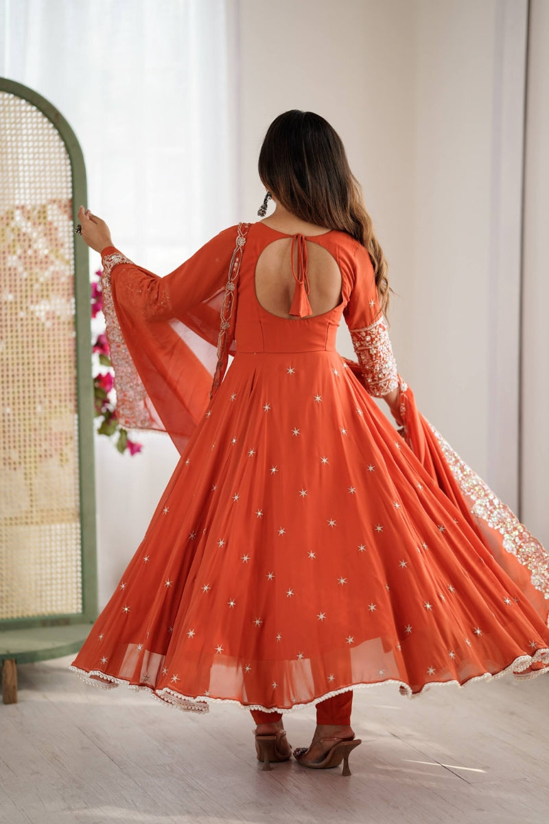 Faux Blooming Anarkali Kurta Set With Sequence & Moti Work
