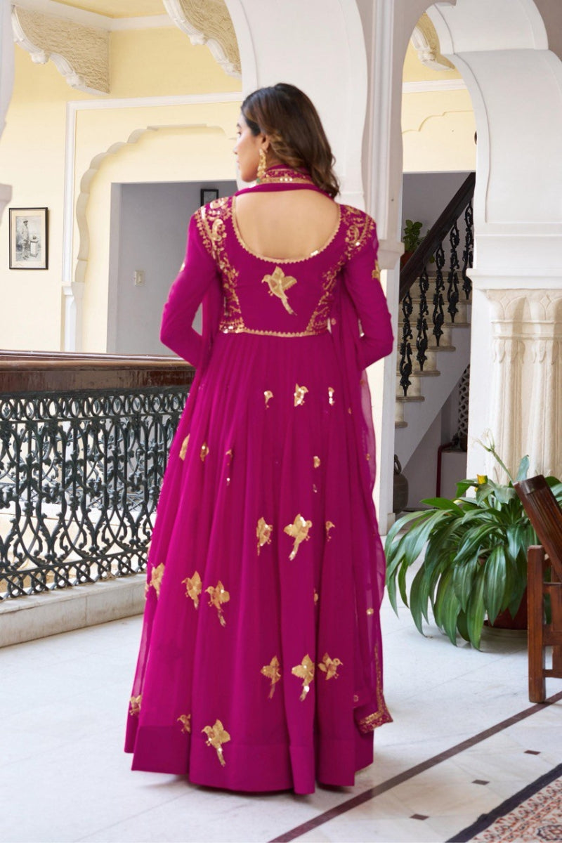 Faux Georgette Anarkali Suit Set with Dupatta & Pant