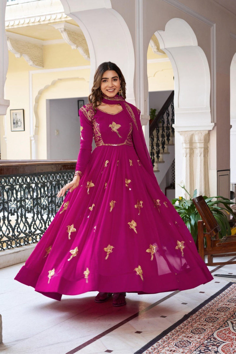 Faux Georgette Anarkali Suit Set with Dupatta & Pant