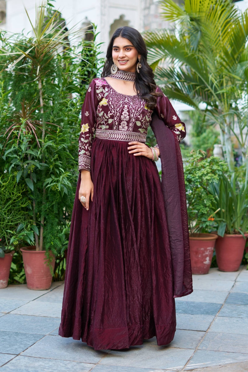 Fendy Silk Gown Set with Heavy Sequin & Thread Work