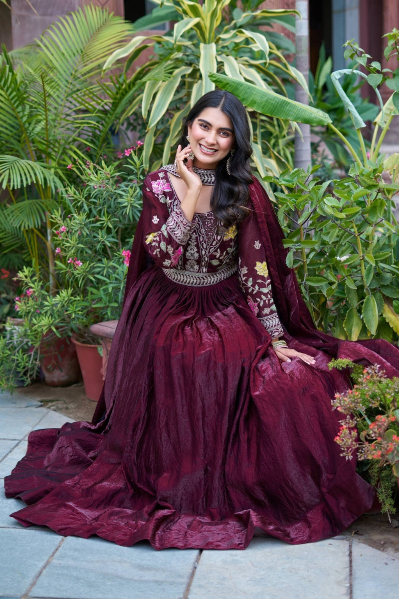 Fendy Silk Gown Set with Heavy Sequin & Thread Work