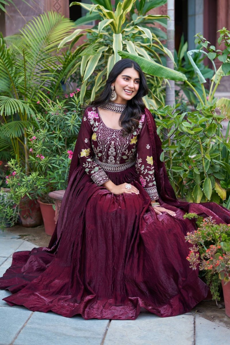 Fendy Silk Gown Set with Heavy Sequin & Thread Work