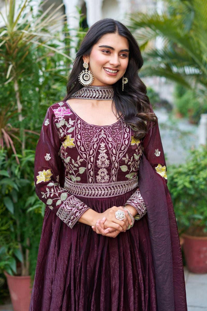 Fendy Silk Gown Set with Heavy Sequin & Thread Work