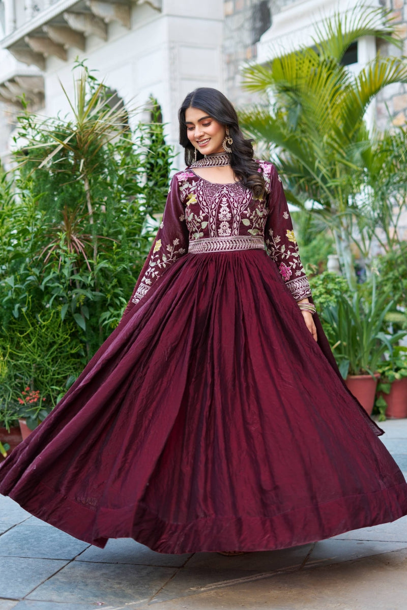 Fendy Silk Gown Set with Heavy Sequin & Thread Work
