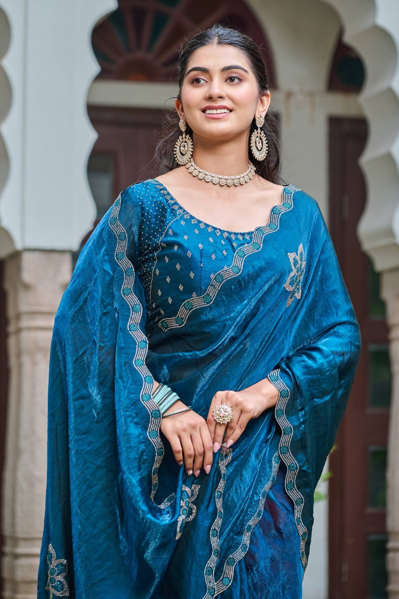 Fendy Silk Saree with Sparkling Diamond Work