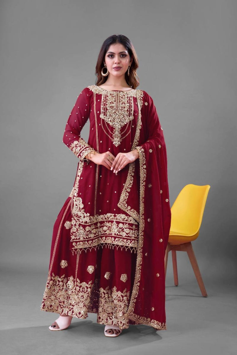 Georgette Sharara Set with Dori & Sequin Embroidery Work