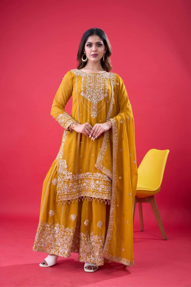 Georgette Sharara Set with Dori & Sequin Embroidery Work