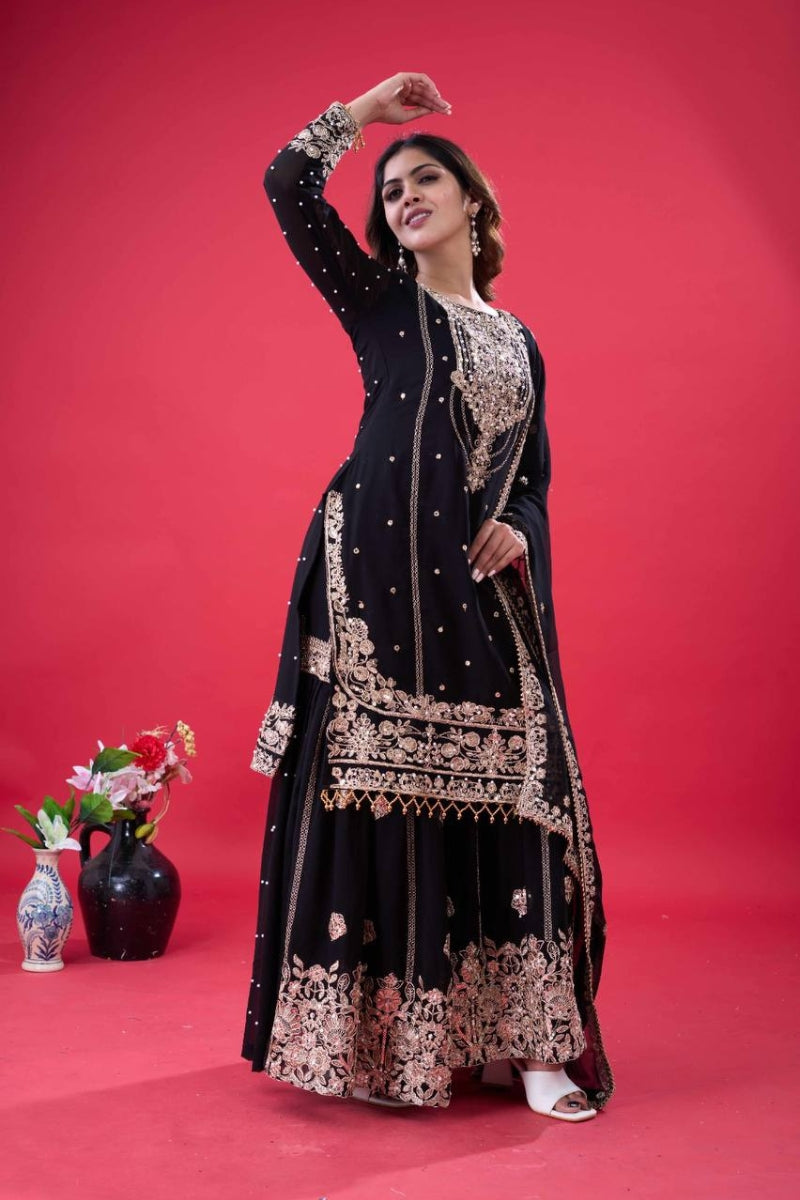 Georgette Sharara Set with Dori & Sequin Embroidery Work