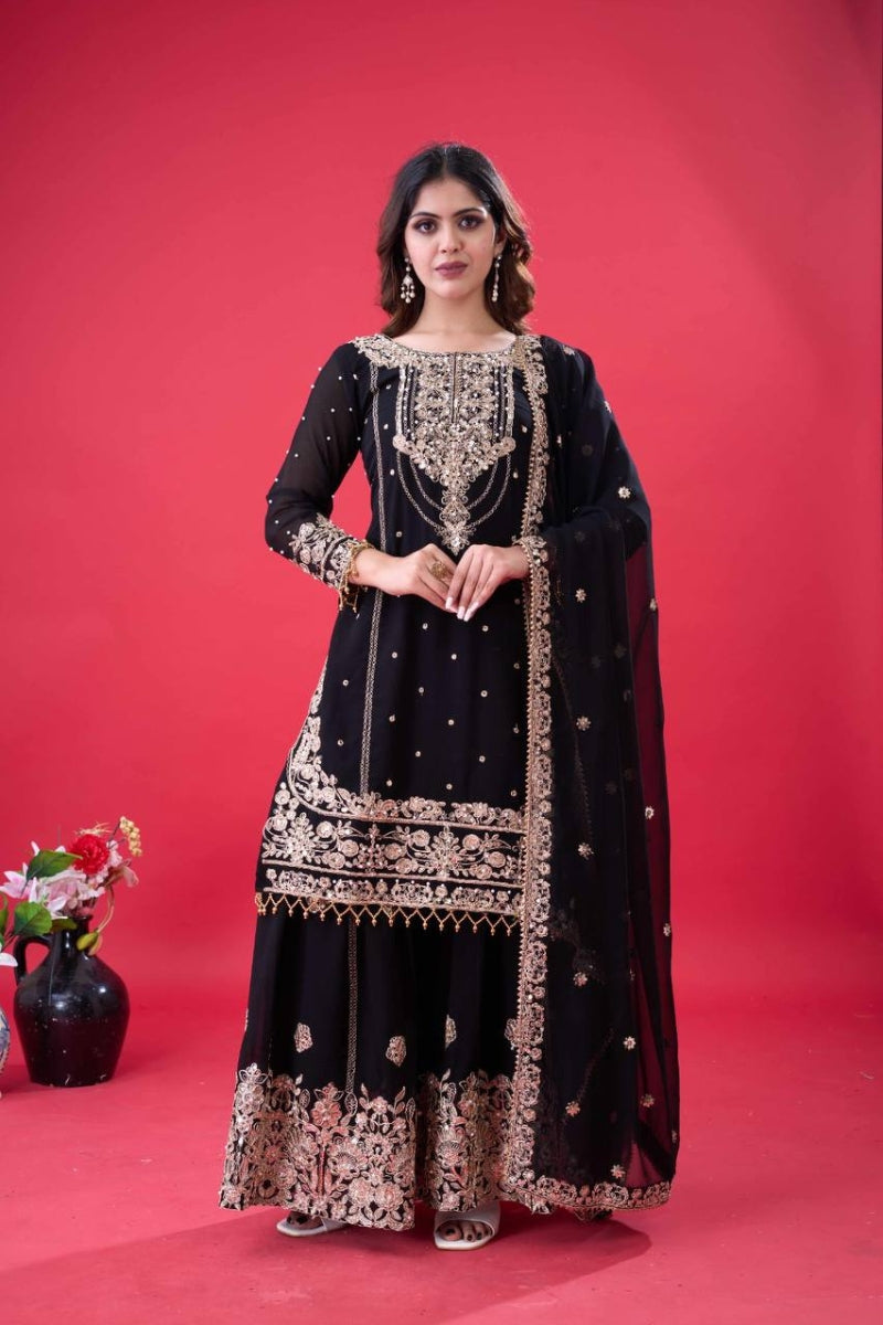 Georgette Sharara Set with Dori & Sequin Embroidery Work