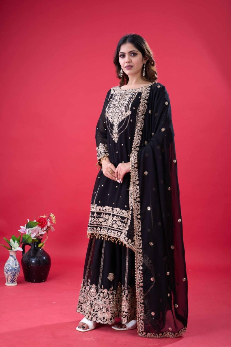 Georgette Sharara Set with Dori & Sequin Embroidery Work