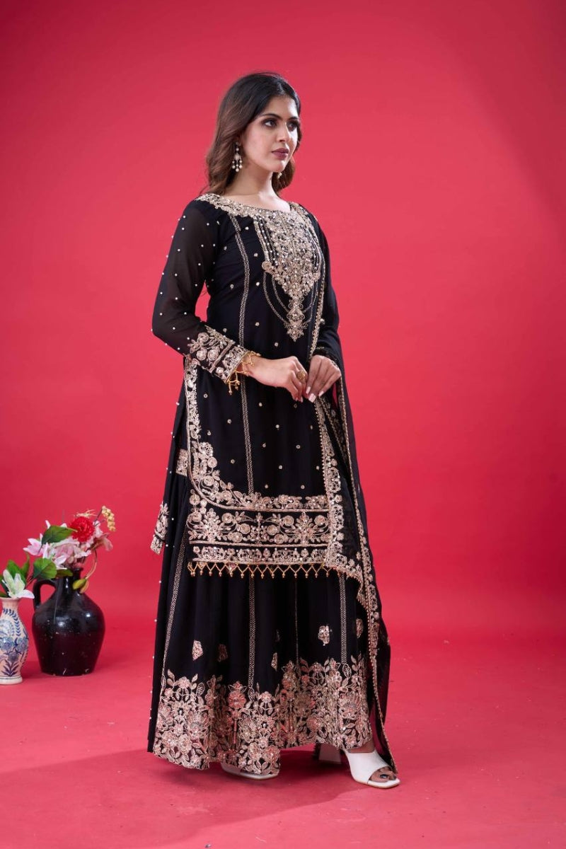 Georgette Sharara Set with Dori & Sequin Embroidery Work