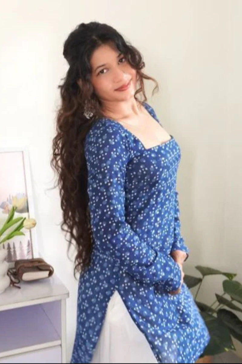 Handblock Printed Cotton Kurti with Elegant Square Neckline