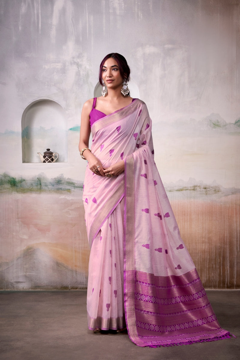 Handloom Cotton Saree with Zari Woven Motifs & Rich Border